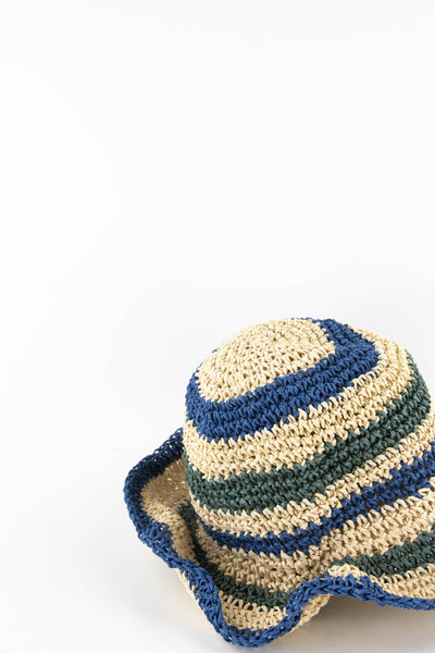 Sombrero de yute crema con azul