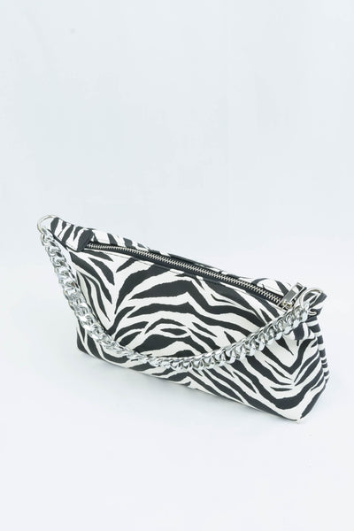 Bolso mini de piel con estampado de zebra y correa de cadena