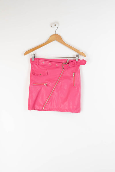Falda de polipiel rosa con cremallera