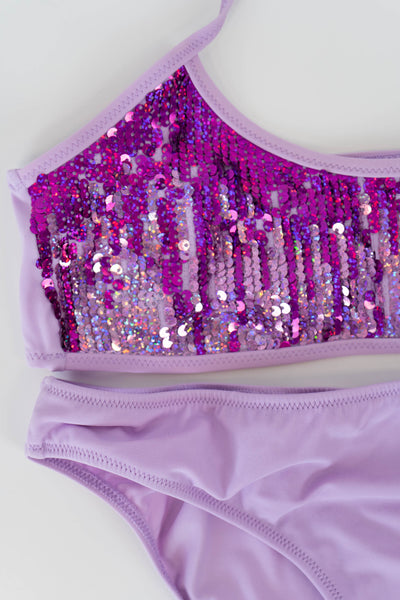 Bikini lila con lentejuelas
