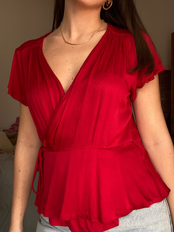 Blusa satinada roja Zara