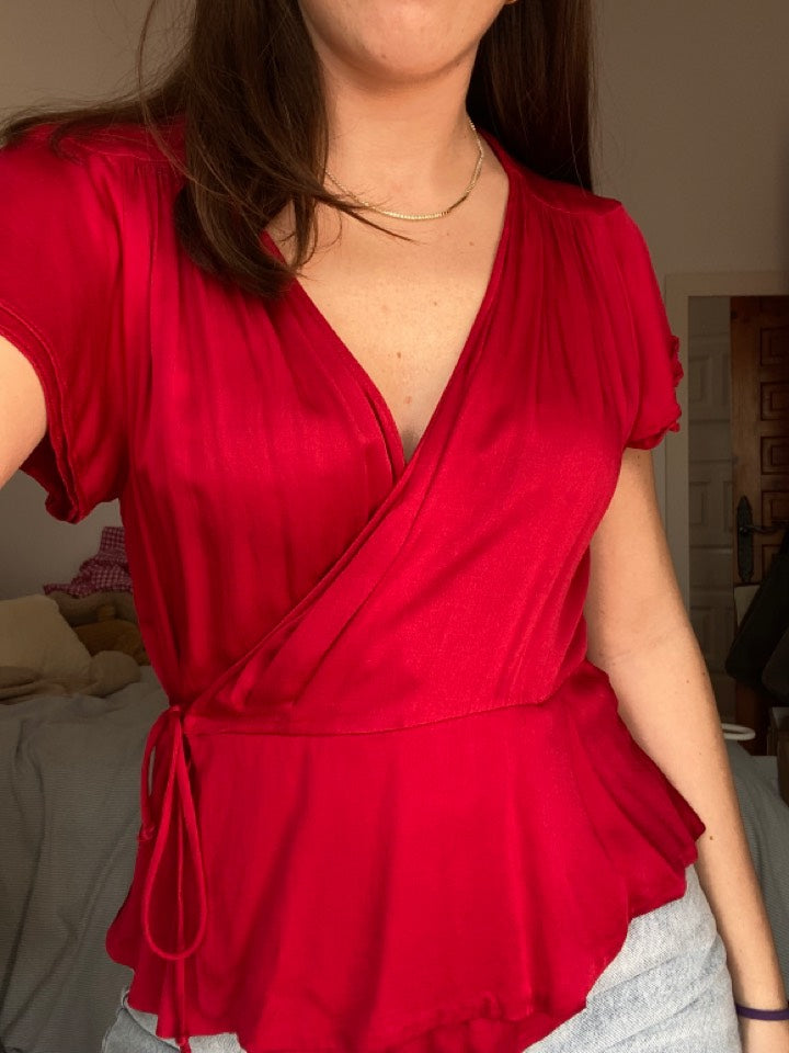 Blusa satinada roja Zara