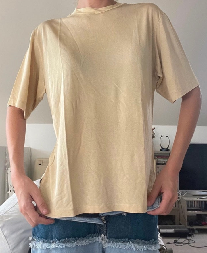 Camiseta vintage 100% seda amarillo pálido