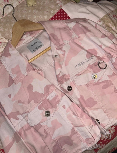 Cazadora tejana militar rosa