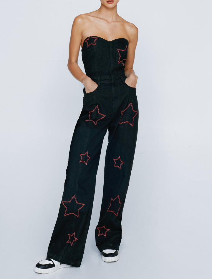 Embroidered Star Wide Leg Jumpsuit