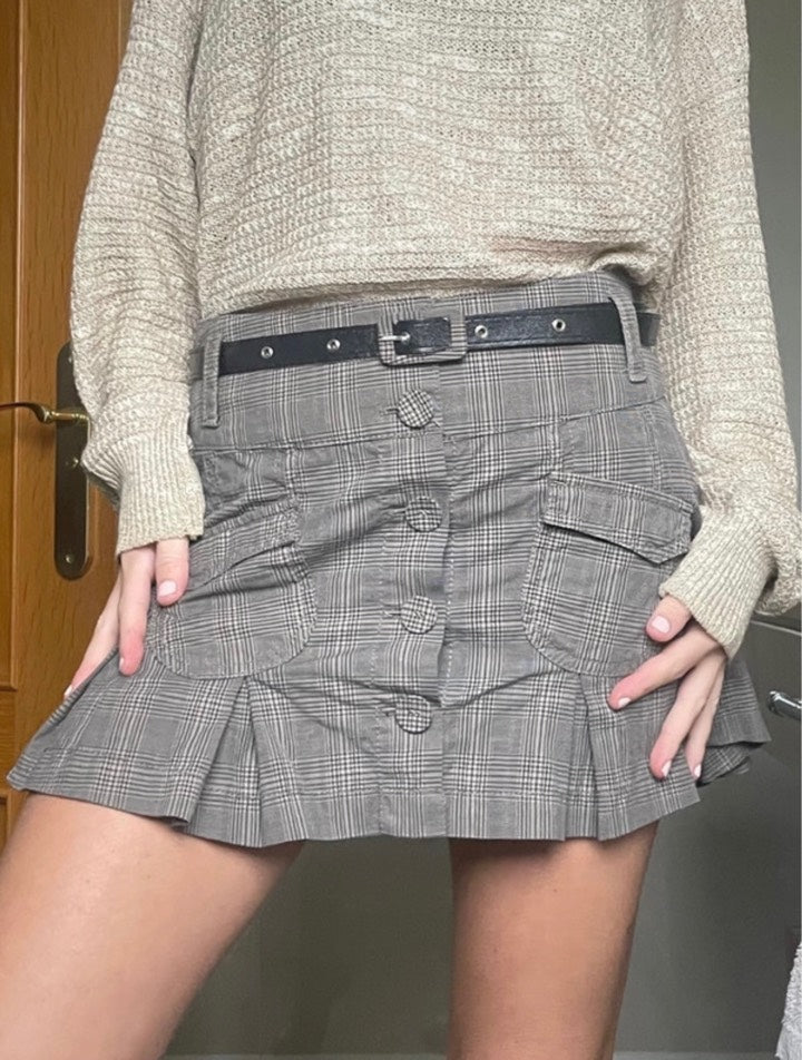 Minifalda gris vintage a cuadros
