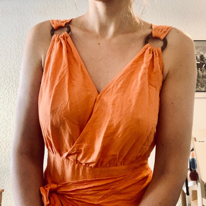 Mono corto lino Zara S 36 naranja