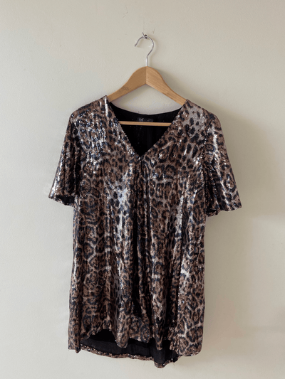 camiseta vestido de lentejuelas estampado de leopardo